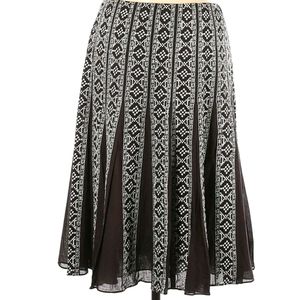 Ann Taylor Brown/White Embroidered Pleated Midi Skirt Size 2